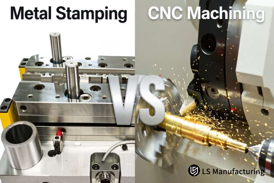 La tabella tra stampaggio metalli e lavorazione CNC illustra lo stampaggio di terminali in ottone con fori per connettori.