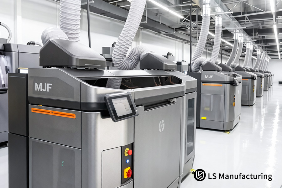 تشغل خدمة الطباعة ثلاثية الأبعاد MJF مجموعة طابعات HP لإنتاج كميات كبيرة من الأجزاء.