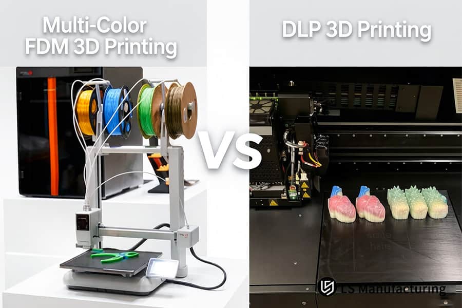 L'impression 3D multicolore FDM vs polyJet crée des figurines colorées en utilisant du caoutchouc dégradé comme de la résine.