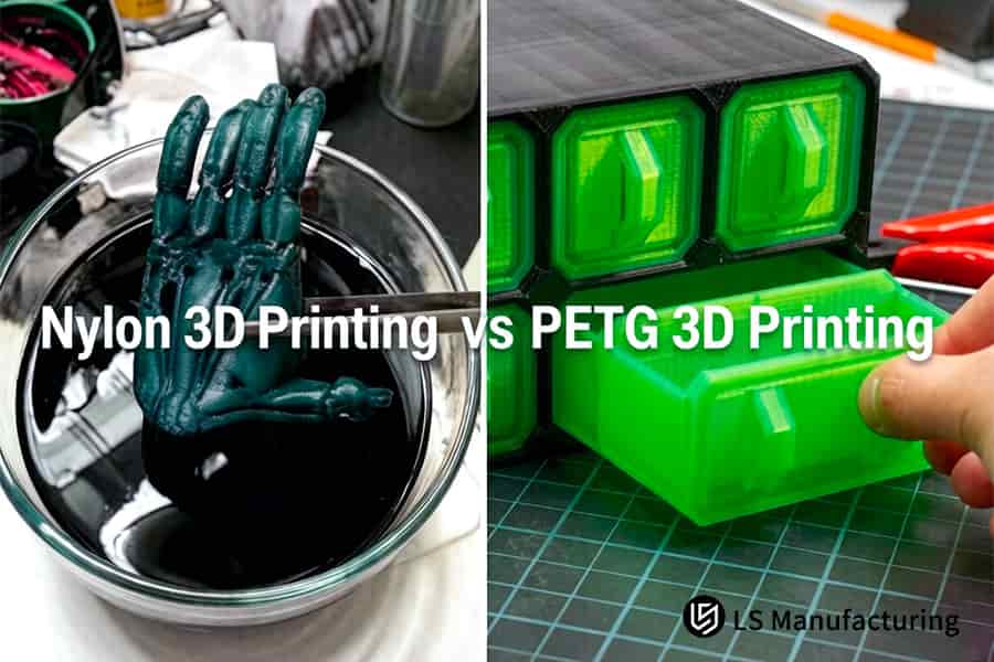 Nylon vs PETG 3D printing demonstrates post processing techniques in prototyping studios.