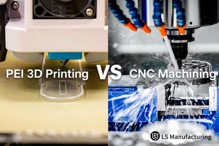 PEI 3D 打印与在工厂使用精密冷却液流的 CNC 加工钢变速箱盖。