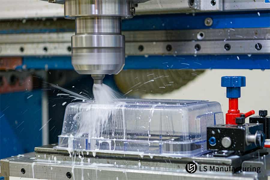 CNC machining finishes transparent housing with 0.5 mm corner radius.