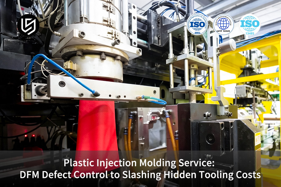 Melted polymer flows into precision molds forming red industrial cones for traffic safety applications.