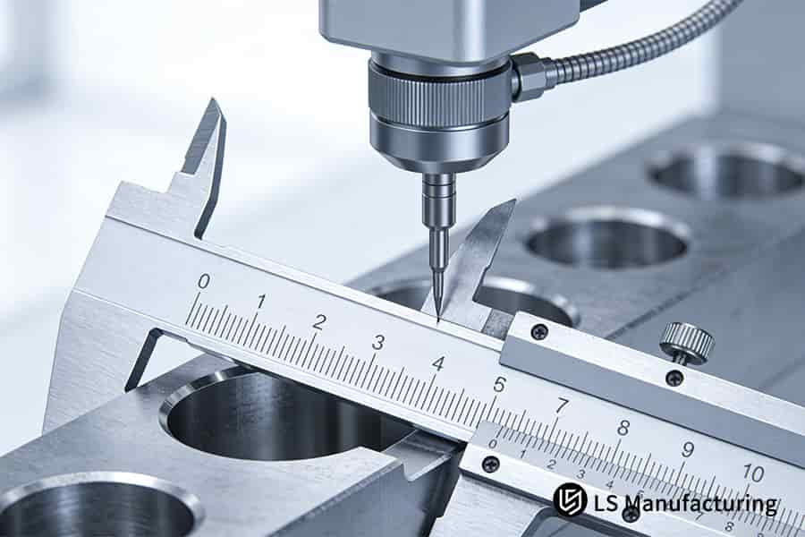 قياس القطعة المعدنية باستخدام الفرجار لضمان جودة عالية لاختيار موردي التشغيل الدقيق.