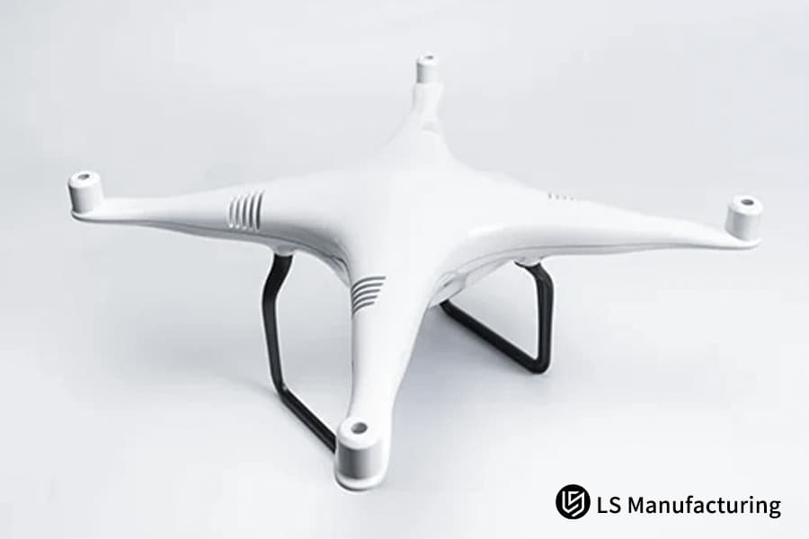 Professional drone prototype on display stand by LS Manufacturing