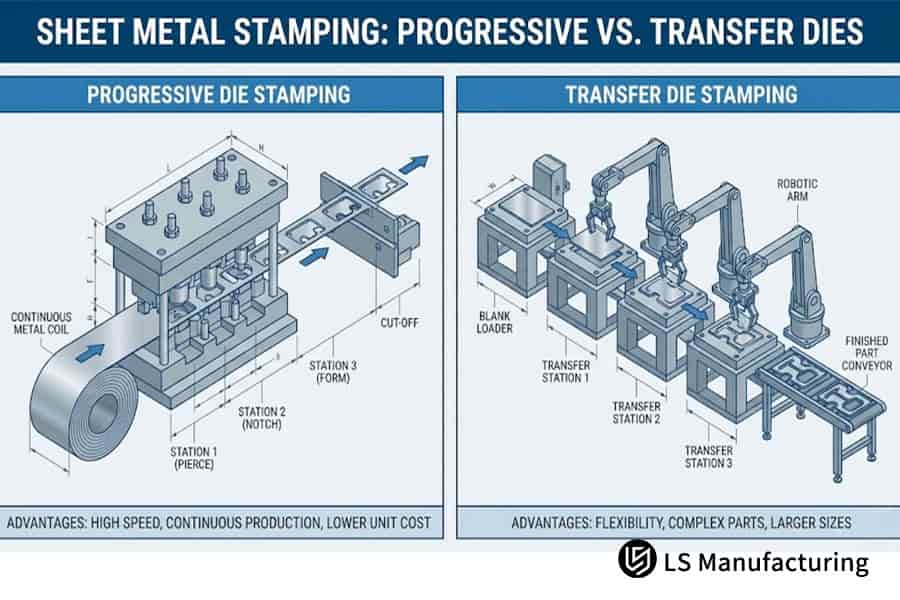 Compare progressive and transfer stamping