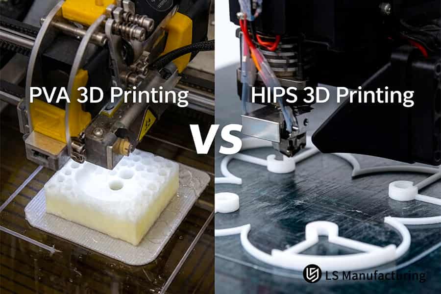 PVA vs HIPS printing contrasts the smooth surface finish on test lattice structures after support removal.