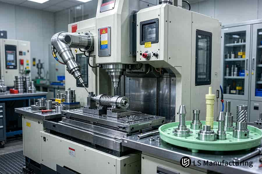 El torno CNC inspecciona herramientas y produce piezas médicas para el sistema de gestión de calidad para mecanizado médico según ISO 13485.