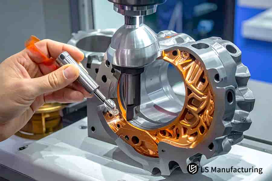 Montagem de um componente de liga de ouro e prata de precisão para prototipagem rápida e análise de custos de fabricação.