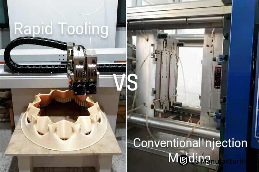 快速模具与传统成型工艺的对比:快速模具采用 3D 打印树脂牙科模具,而传统成型工艺则采用金属模具。