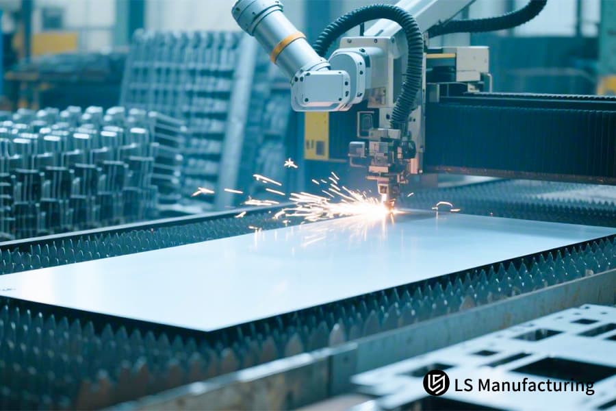 Cutting a carbon high precision sheet metal fabrication a fiber laser for precision industrial machine parts.