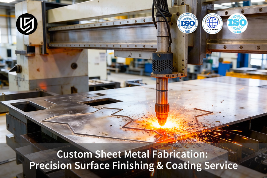 Le travailleur effectue des services de fabrication de tôles sur mesure sur des supports en acier AISI 1060 sous certifications ISO.