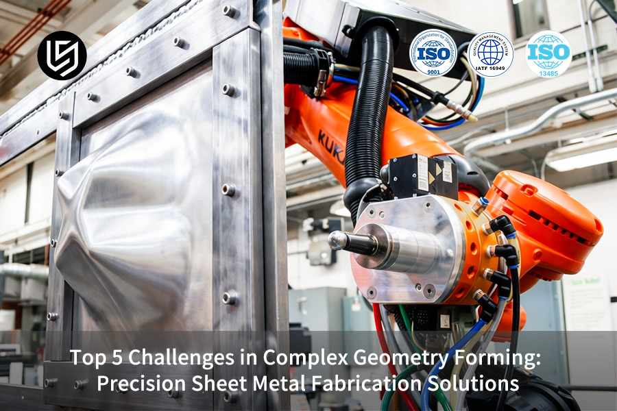 Un robot KUKA esegue la formatura di lamiere a geometria complessa su acciaio inossidabile 304 per staffe aerospaziali.