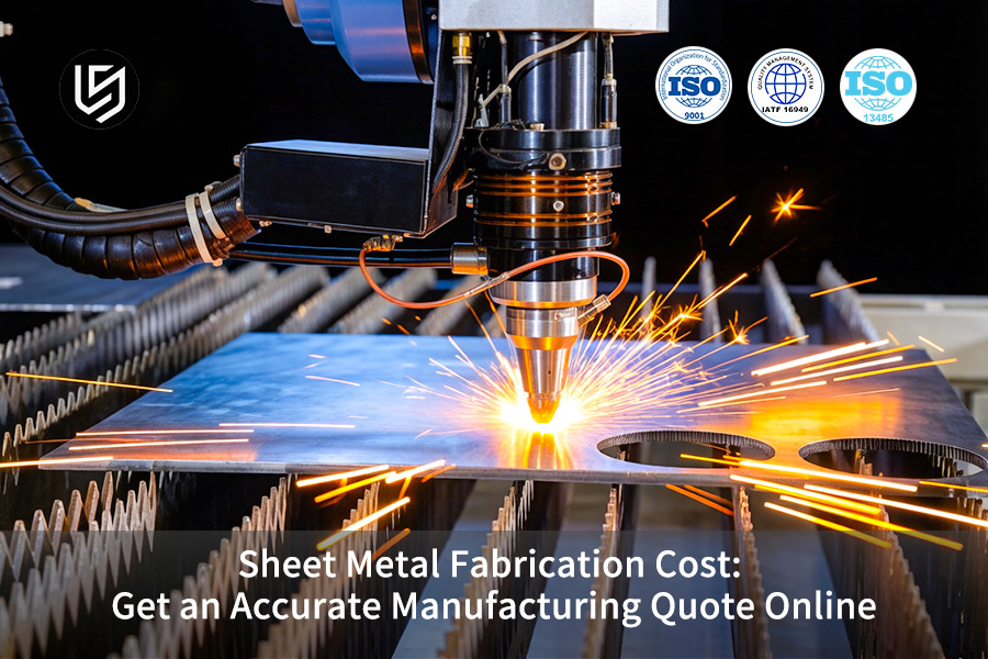 A CNC laser precisely cuts 304 stainless steel sheet with sparks, enabling an accurate manufacturing quote online.
