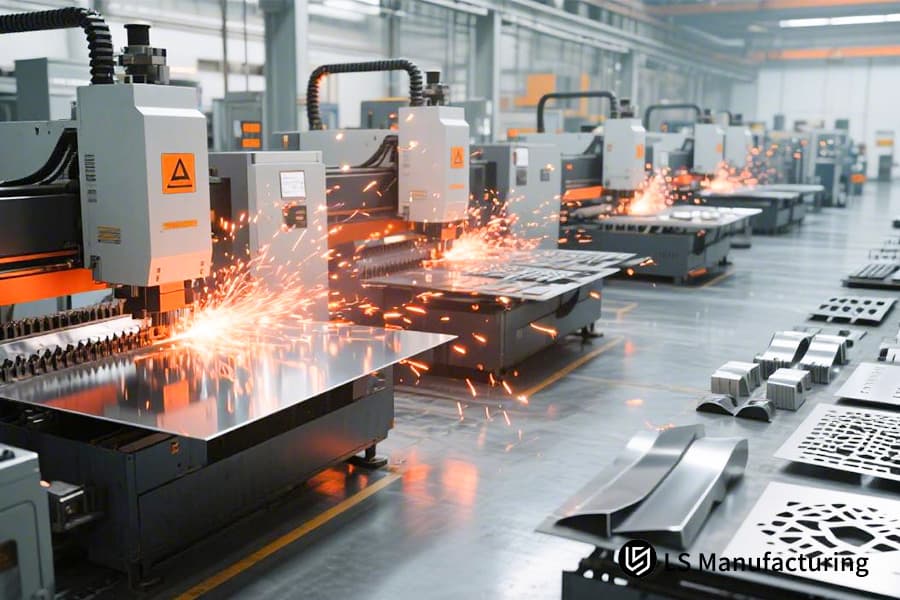 Cutting a high-carbon steel plate with a plasma torch for heavy machinery structural components.