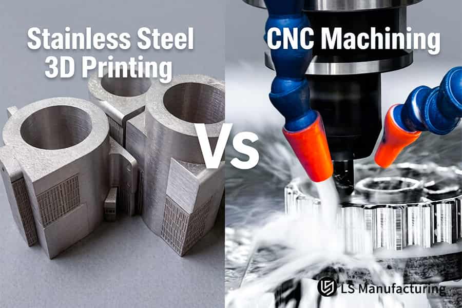 L'impression 3D en acier inoxydable par rapport à l'usinage CNC révèle des lignes de couches visibles contrastant avec les finitions de surface fraisées.